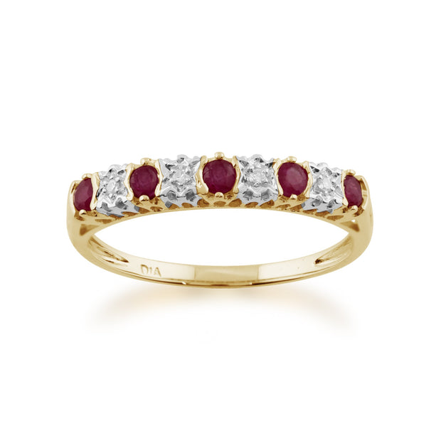 Classic Ruby & Diamond Half Hoop Earrings & Half Eternity Ring Set Image 3