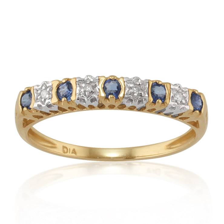 Classic Sapphire & Diamond Half Hoop Earrings & Half Eternity Ring Set Image 3