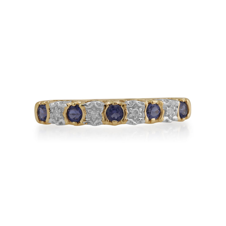 Gemondo 9ct Yellow Gold 0.18ct Iolite & 2pt Diamond Half Eternity Band Ring Image 2