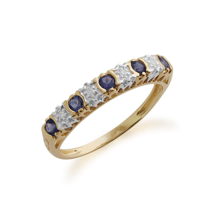 Gemondo 9ct Yellow Gold 0.18ct Iolite & 2pt Diamond Half Eternity Band Ring Image 1