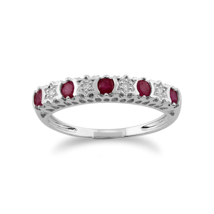 Classic Ruby & Diamond Half Hoop Earrings & Half Eternity Ring Set Image 2