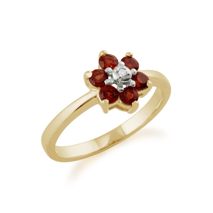 Gemondo 9ct Yellow Gold 0.56ct Mozambique Garnet & Diamond Floral Ring Image 2