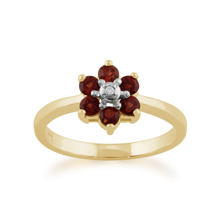 Gemondo 9ct Yellow Gold 0.56ct Mozambique Garnet & Diamond Floral Ring Image 1