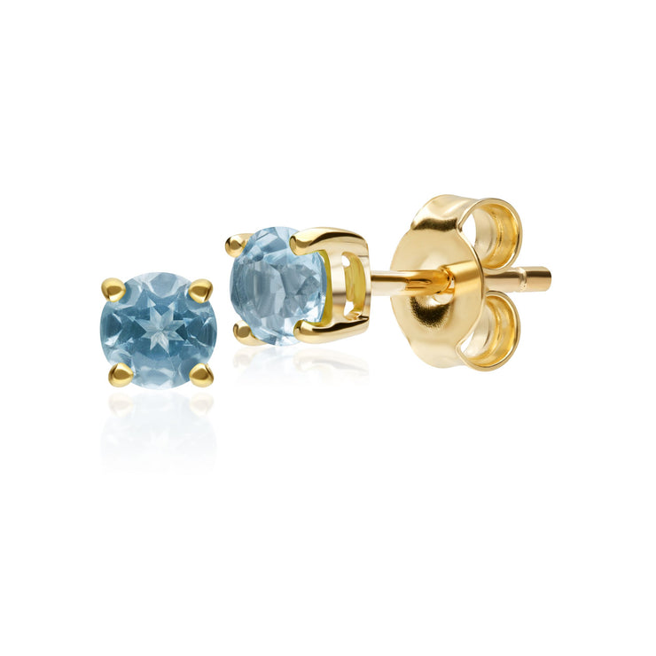 Classic Round Blue Topaz Stud Earrings in 9ct Yellow Gold 3.5mm