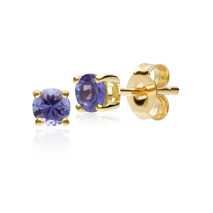 Classic Round Tanzanite Claw Set Stud Earrings in 9ct Yellow Gold