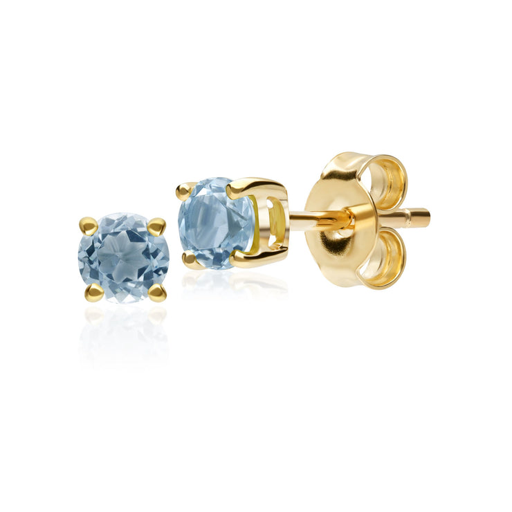 Classic Round Aquamarine Stud Earrings in 9ct Yellow Gold 3.5mm