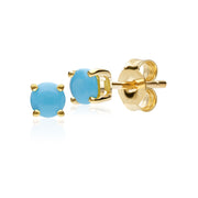 Classic Round Turquoise Cabochon Stud Earrings in 9ct Yellow Gold 3.5mm