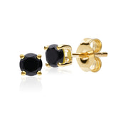 Classic Round Black Onyx Stud Earrings in 9ct Yellow Gold | Gemondo Jewellery