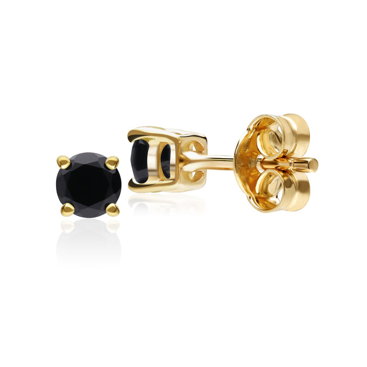 Classic Round Black Onyx Stud Earrings in 9ct Yellow Gold | Gemondo Jewellery