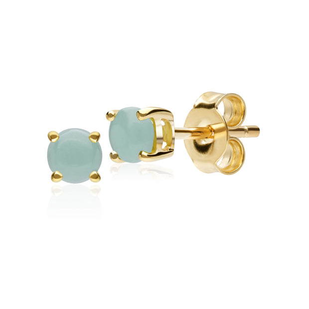 Classic Round Jade Cabochon Stud Earrings in 9ct Yellow Gold 3.5mm