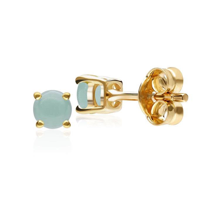 Classic Round Jade Cabochon Stud Earrings in 9ct Yellow Gold 3.5mm