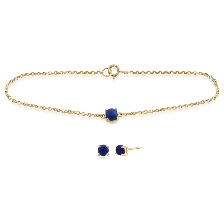 Classic Lapis Lazuli Single Stone Stud Earrings Bracelet Set Image 1