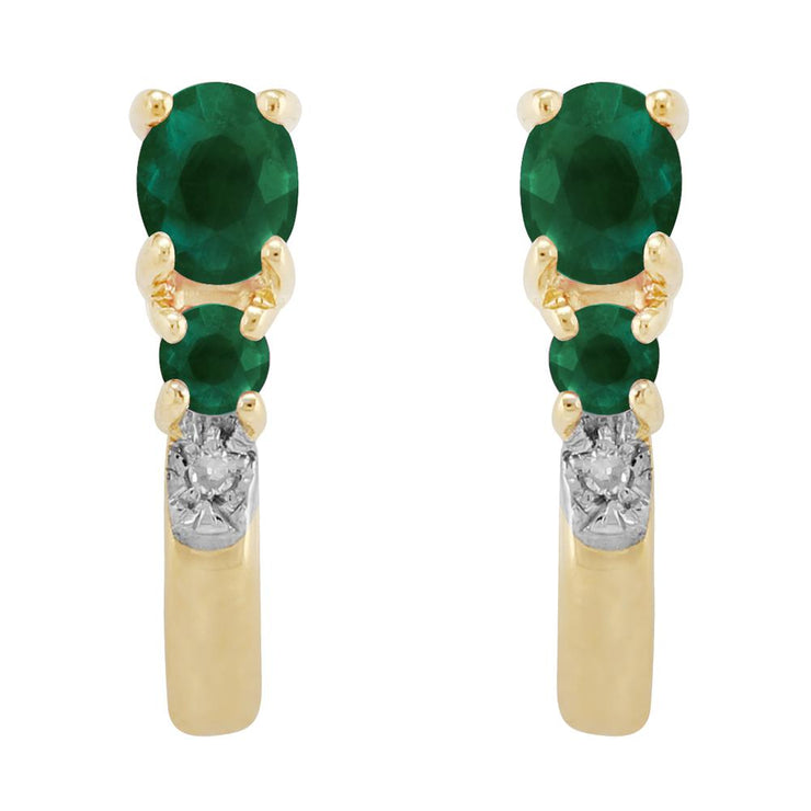Classic Emerald & Diamond Hoop Earrings Image 1