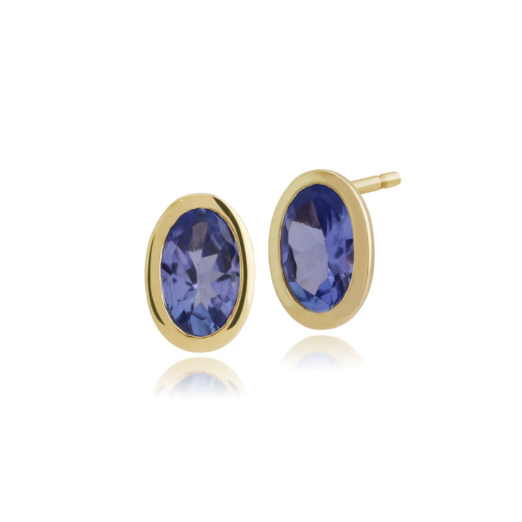 Classic Oval Tanzanite Bezel Stud Earrings Image 1