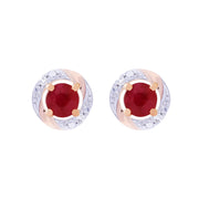 Classic Ruby Stud Earrings & Diamond Round Earring Jacket Set Image 1