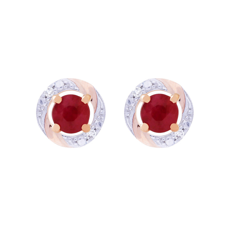 Classic Ruby Stud Earrings & Diamond Round Earring Jacket Set Image 1