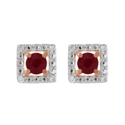 Classic Ruby Stud Earrings & Diamond Square Ear Jacket Image 1 