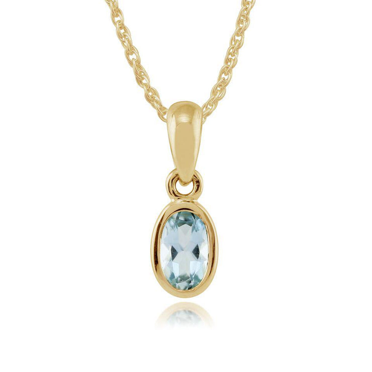 Classic Oval Aquamarine Bezel Stud Earrings & Pendant Set Image 4