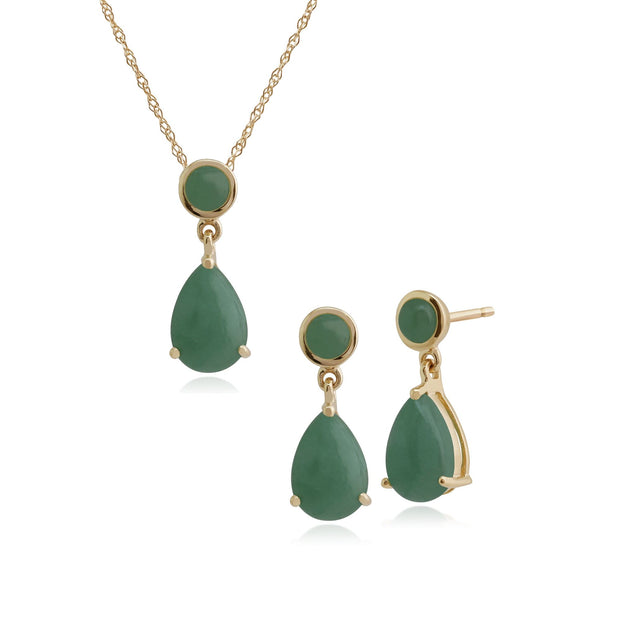 Classic Jade Drop Earrings Pendant Set Image 1