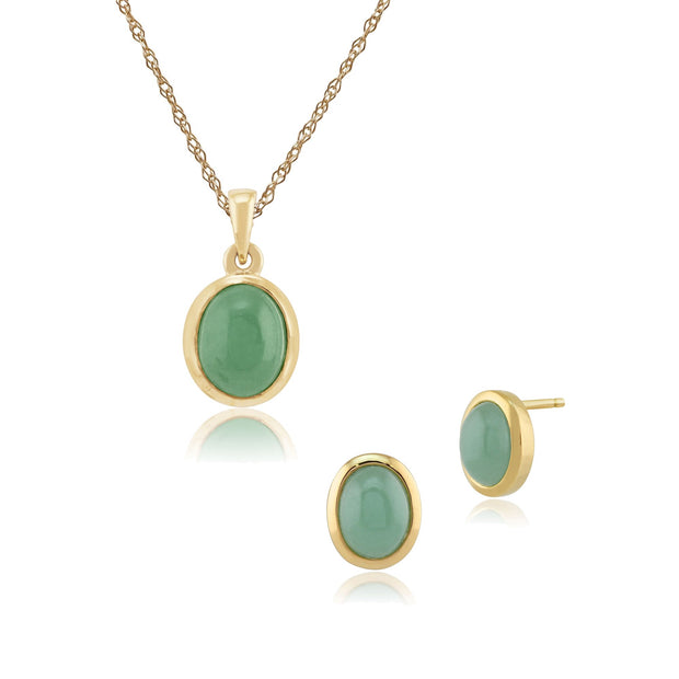 Classic Jade Bezel Stud Earrings Pendant Set Image 1