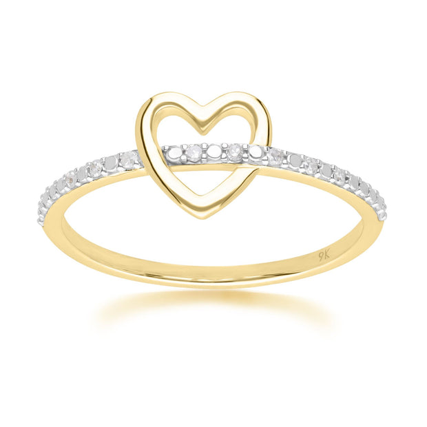 Love Heart Diamond Band Ring in 9ct Yellow Gold