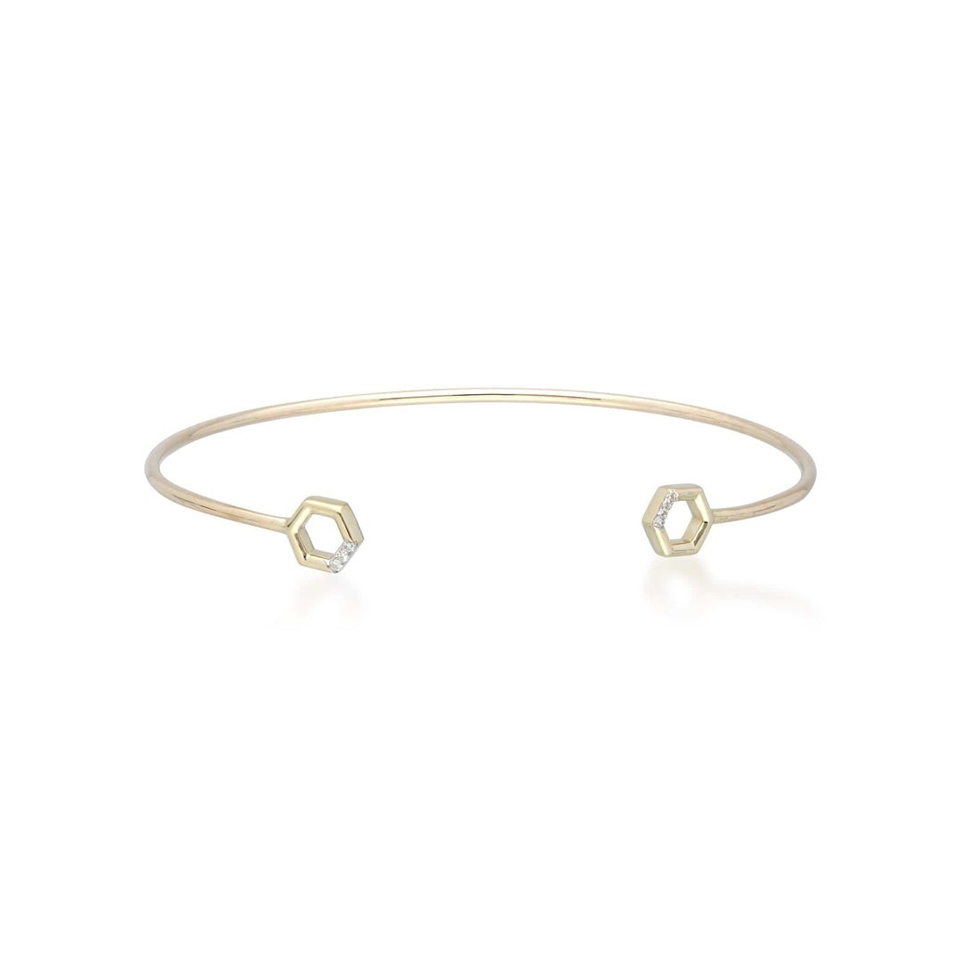191B0044029 Diamond Pavé Hexagon Open Bangle in 9ct Yellow Gold 1