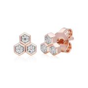 Diamond Geometric Trilogy Stud Earrings in 9ct Rose Gold