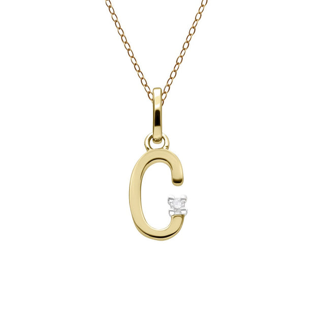 Initial Diamond Letter Necklace In 9ct Yellow Gold