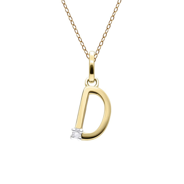 Initial Diamond Letter Necklace In 9ct Yellow Gold