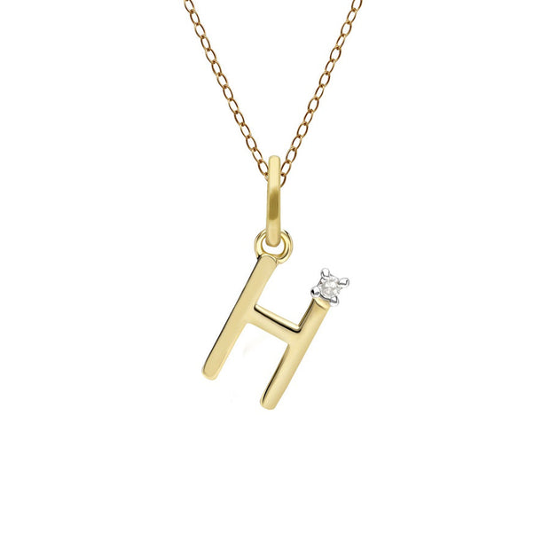 Initial Diamond Letter Necklace In 9ct Yellow Gold