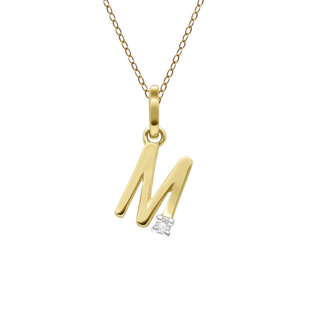 Initial Diamond Letter Necklace In 9ct Yellow Gold