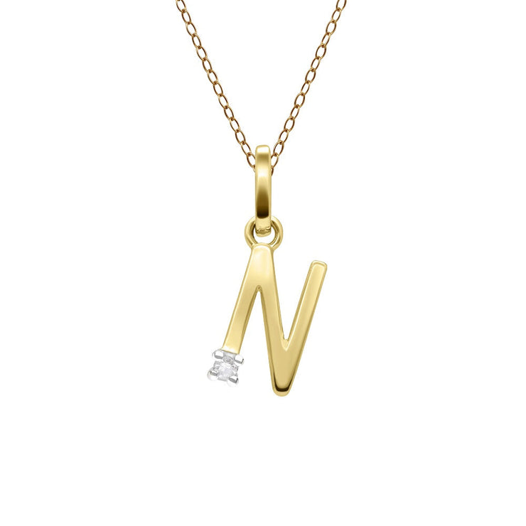 Initial Diamond Letter Necklace In 9ct Yellow Gold