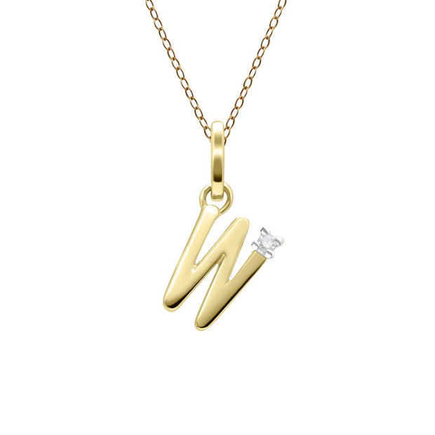 Initial Diamond Letter Necklace In 9ct Yellow Gold