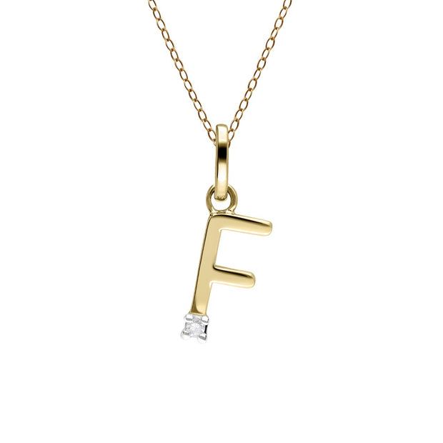 Initial Diamond Letter Necklace In 9ct Yellow Gold