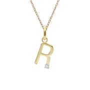 Initial Diamond Letter Necklace In 9ct Yellow Gold