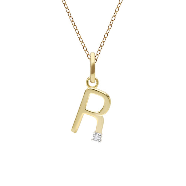 Initial Diamond Letter Necklace In 9ct Yellow Gold