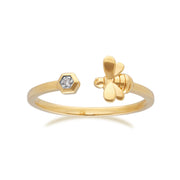 Honeycomb Inspired Diamond Bee Ring in 9ct Yellow Gold