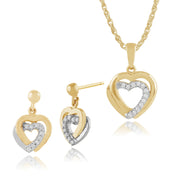 Classic Diamond Double Heart Drop Earrings & Pendant Set Image 1