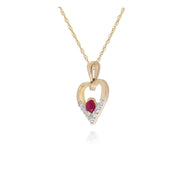 Classic Ruby & Diamond Heart Pendant in 9ct Yellow Gold