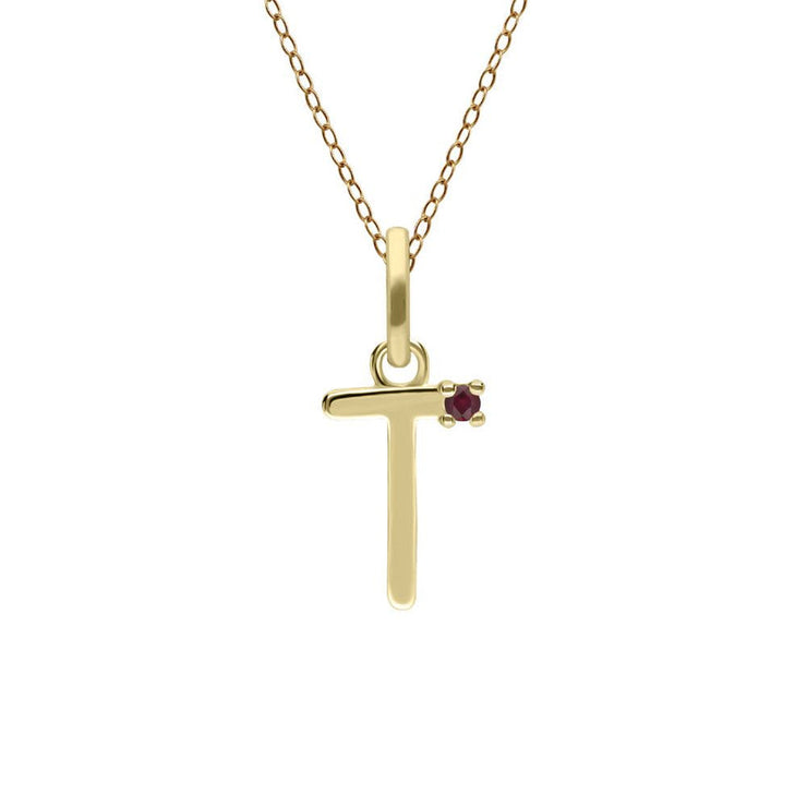 Initial Ruby Letter Necklace In 9ct Yellow Gold