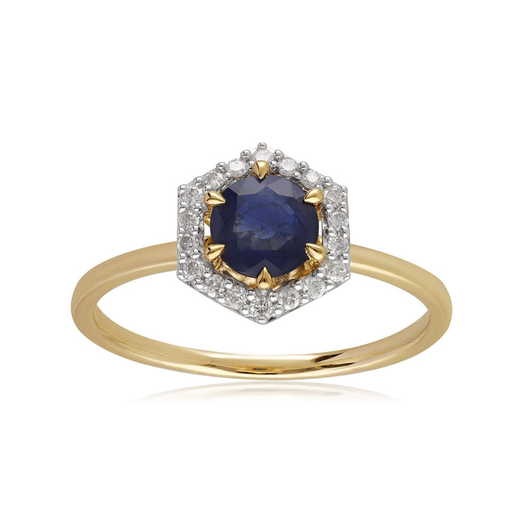 9ct Gold 0.92ct Sapphire & Diamond Halo Engagement Ring