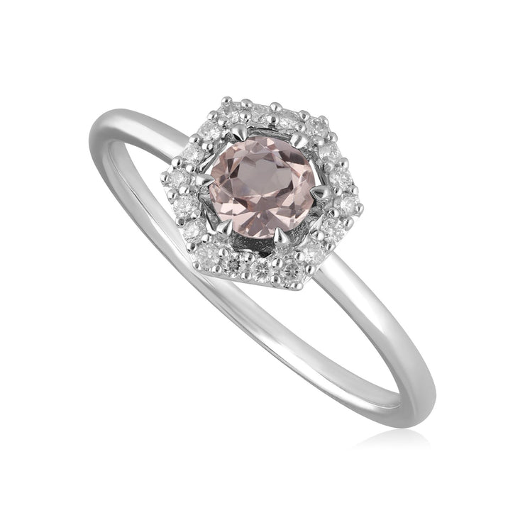 9ct White Gold 0.378ct Morganite & Diamond Halo Engagement Ring