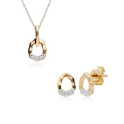 Diamond Pave Asymmetrical Pendant & Ring Set in 9ct Yellow Gold
