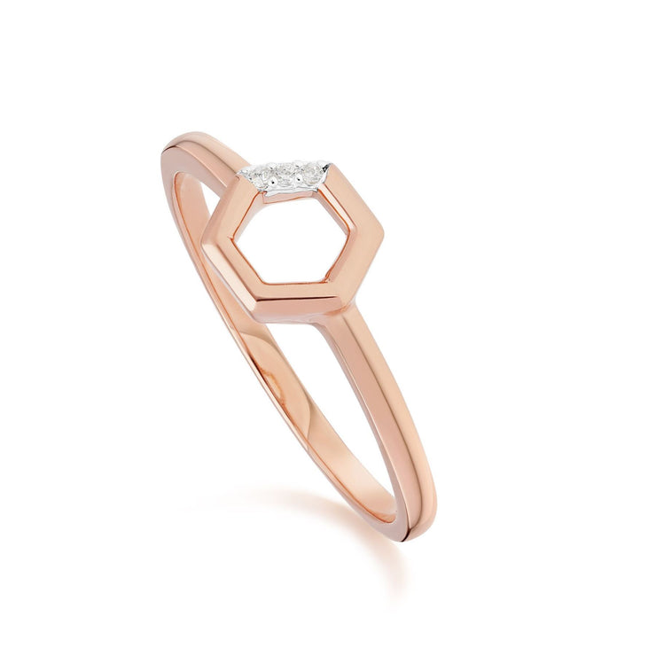 Diamond Pave Hexagon Necklace & Ring Set in 9ct Rose Gold