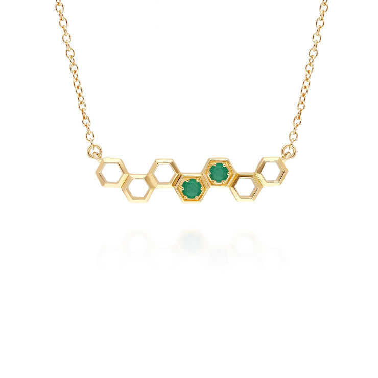 Honeycomb Inspired Emerald Link Necklace in 9ct Yellow Gold