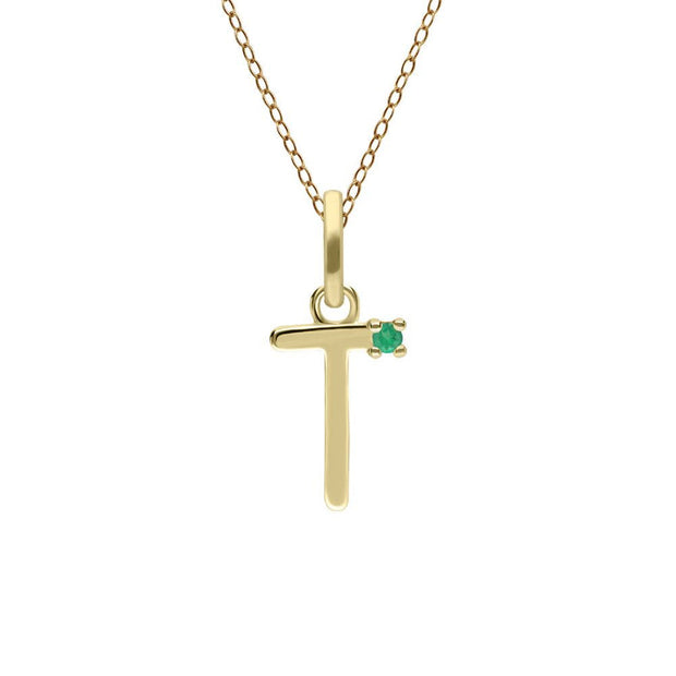 Initial Emerald Letter Necklace In 9ct Yellow Gold