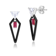 Grand Deco Enamel, Topaz & Ruby Drop Earrings in 9ct White Gold