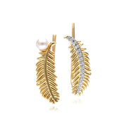 ECFEW™ 'The Unifier' Diamond & Cultured Freshwater Pearl Feather Earrings