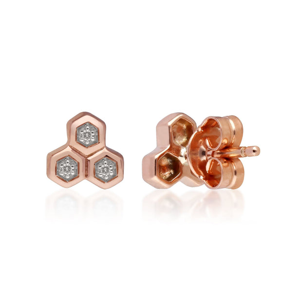 Diamond Trilogy Mismatched Stud Earrings in 9ct Rose Gold
