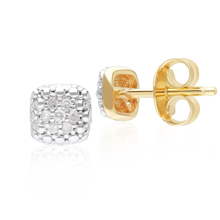 Diamond Pave Square Stud Earrings 9ct Yellow Gold